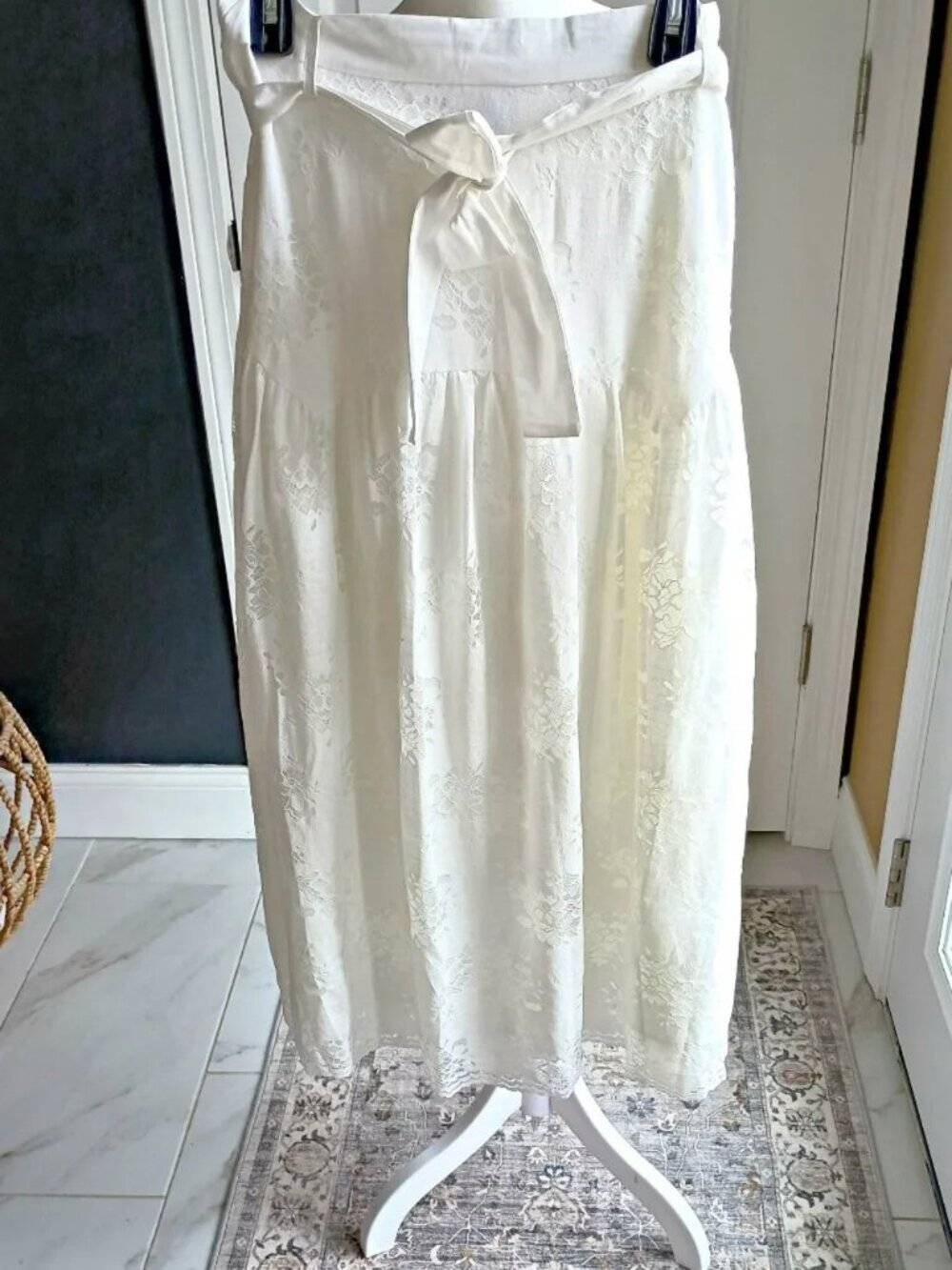 NEW! BOHO ROMANCE WHITE LACE & COTTON SKIRT